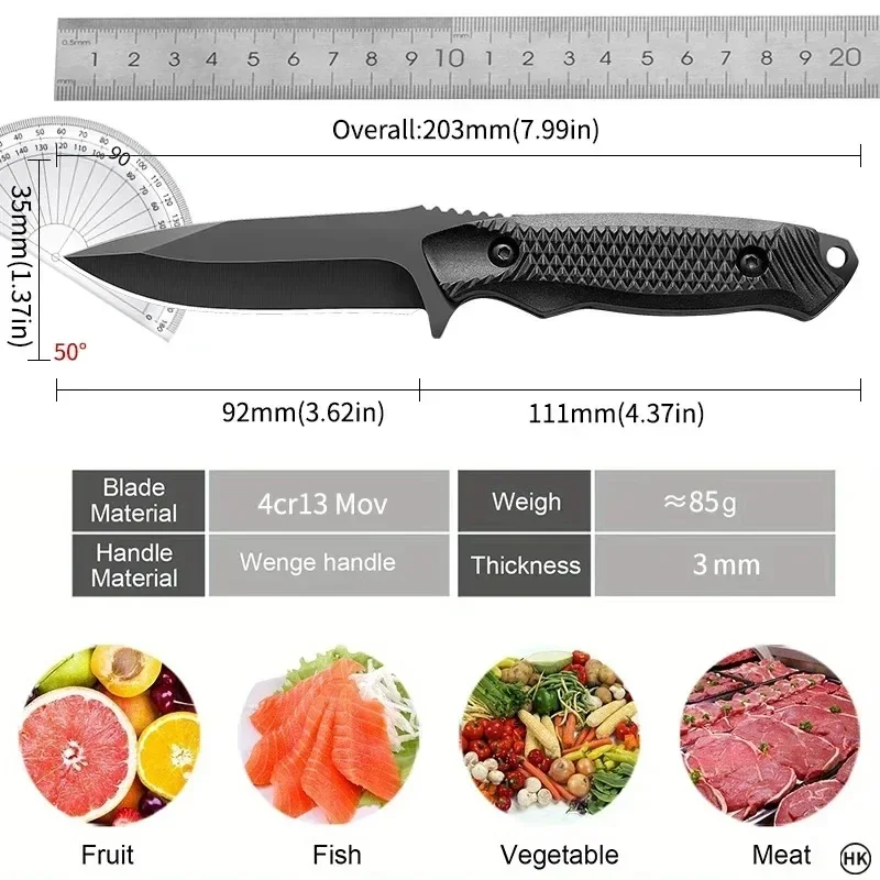 High Hardness Camping Hunting Survival Knife Fot Meat Cutting Outdoor Hiking Portable Sharp Fixed Blade Knife with Knife Sleeve