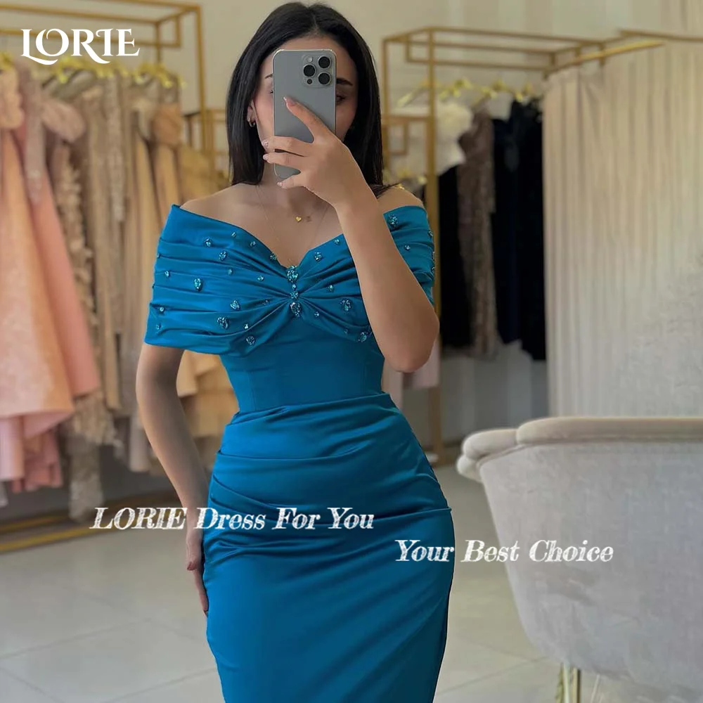 LORIE Bow Formal Evening Dresses Mermaid Stone Off Shoulder Prom Ball Gown Sparkly Tulle Backless Party Dresses Cocktail Dresses