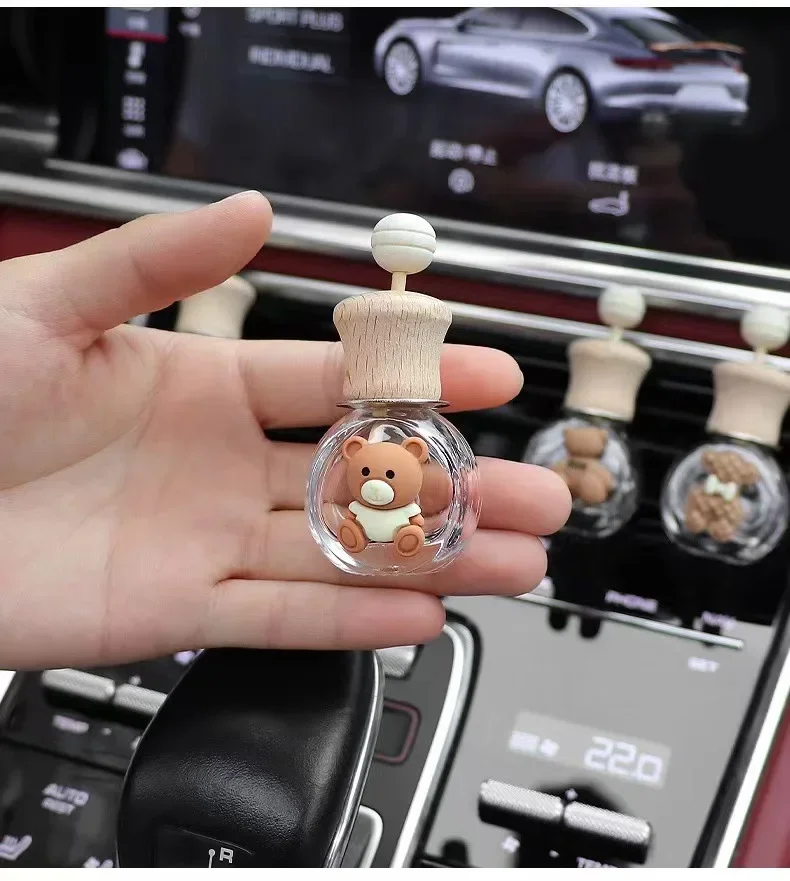 Car Aromatherapy Bottle Air Outlet Cartoon Cute Perfume Bottle Doll Milk Tea Color Wooden Bottle Essential Cute Car Accessories