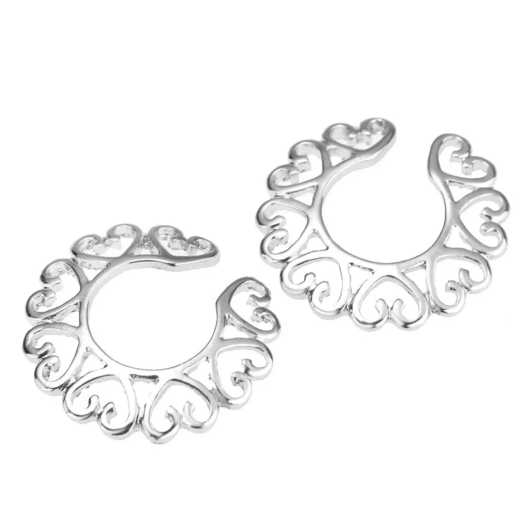 3-6pack 2pcs Love Heart Stainless Steel Floral Clip On Mamilo Ring Adjustable