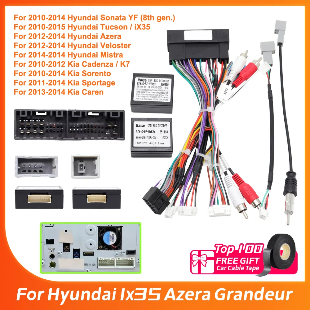 Cable de Alimentación para Radio de Coche, Adaptador CANBus para Hyundai Ix35, Azera, Grandeur, H350, I20, I40, Ix20, Tucson, Santa Fe, Sonata