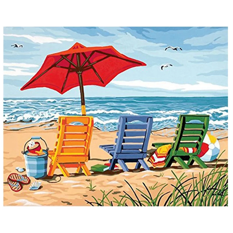 LUDA Beach Chair DIY Painting By Numbers Kits For Adults Famous Picture Landscape Paint By Number Coloring Acrylic Paint