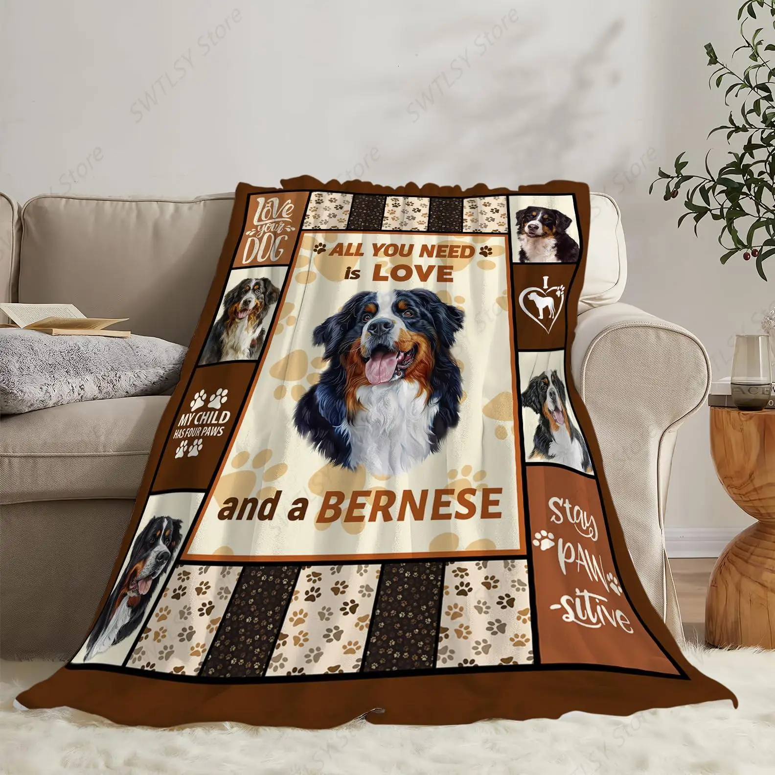 Bernese Mountain Dog Print Blanket Best Dog Pet Animal Throw Blankets for Couch Sofa Stuff Decor Gifts Lightweight Soft Cozy