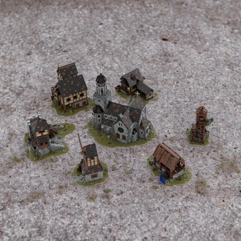 19711 pçs moc cena medieval vila medieval parte 2 arquitetura de aldeia vintage diy modelo blocos de construção brinquedos de aniversário presente