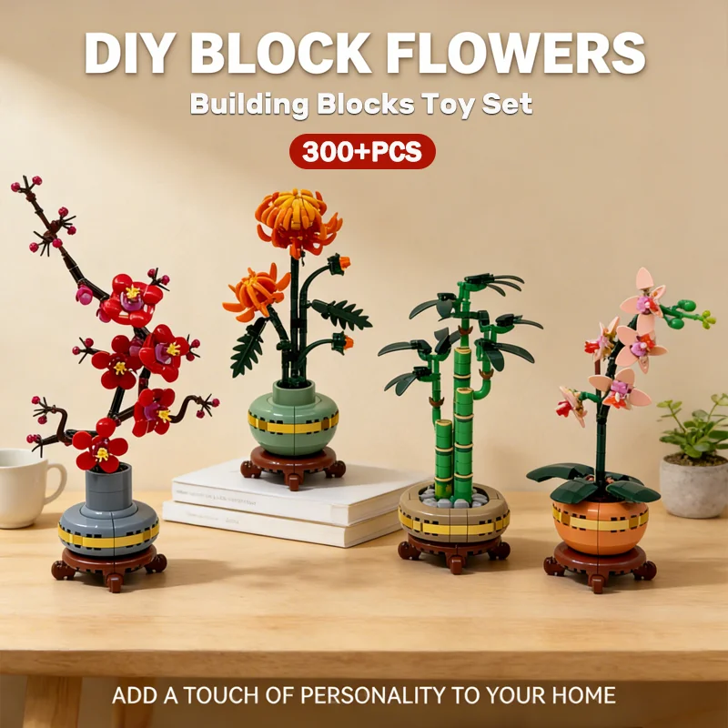 Ensemble de blocs de construction pour bouquet Orchidée Bambou Chrysanthème Fleur de prunier Fleur artificielle pour adultes et enfants Convient comme cadeau de Noël