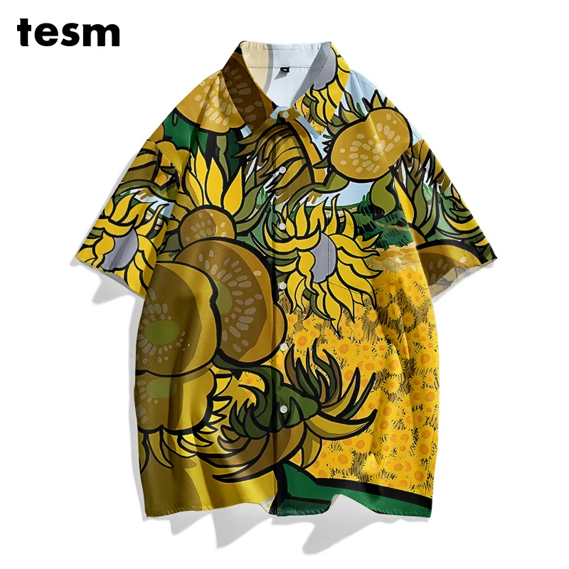 

TESM Summer Couple's Color-Block Short-Sleeve Shirts - Stylish Drop-Shoulder Office Casual BeachUnisex Loose Breathable