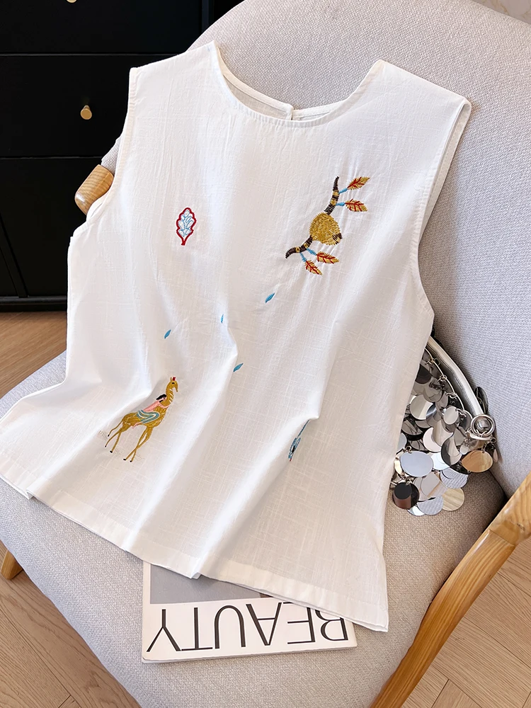 

Женский жилет с вышивкой, лето 2025, новинка, уникальная красивая верхняя одежда, свободная посадка, тонкий тонкий жилет с животным узором