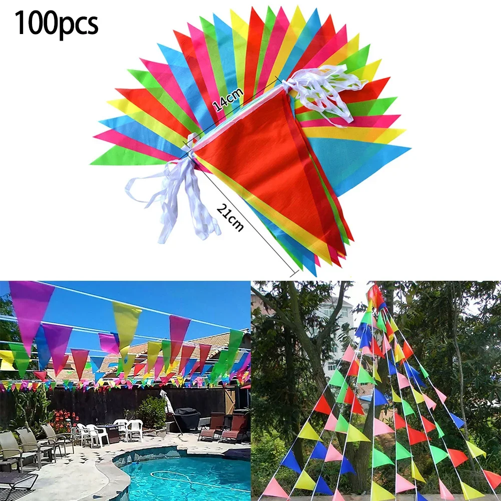 

50m 100 Flags Multicolored Triangle Flags Bunting Banner Pennant Festival Outdoor Decoration Garland Festival Party Decor Flags