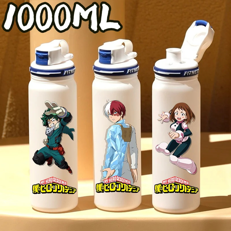 Taza de Bakugo My Hero Academia de 1000ML, plástico blanco esmerilado, periférico de animé, taza para beber para niños, figura de Anime japonés, regalos para el hogar