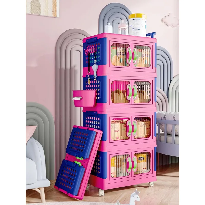 

Polychrome Wheels Toys Organizer Kids Storage Boxes Drawer Organizer Plastic Home Appliance Closet Storage with Basket