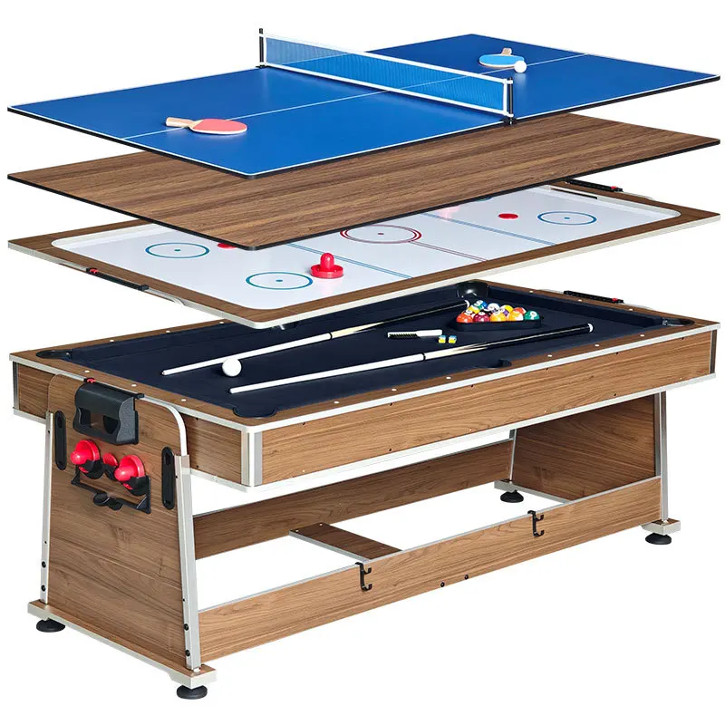 Wood grain solid wood 4 in 1 multi-function table, flip table, pool table/air Ice Hockey table Ping pong table