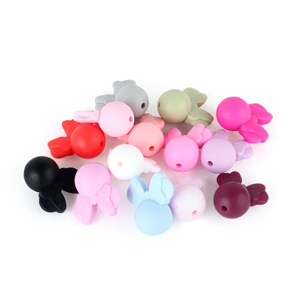 10pcs Baby Silicone Beads Cartoon Mouse DIY Pacifier Clips Chain Food Grade Silicone Baby Teethers Teething Mini Pearl Beads