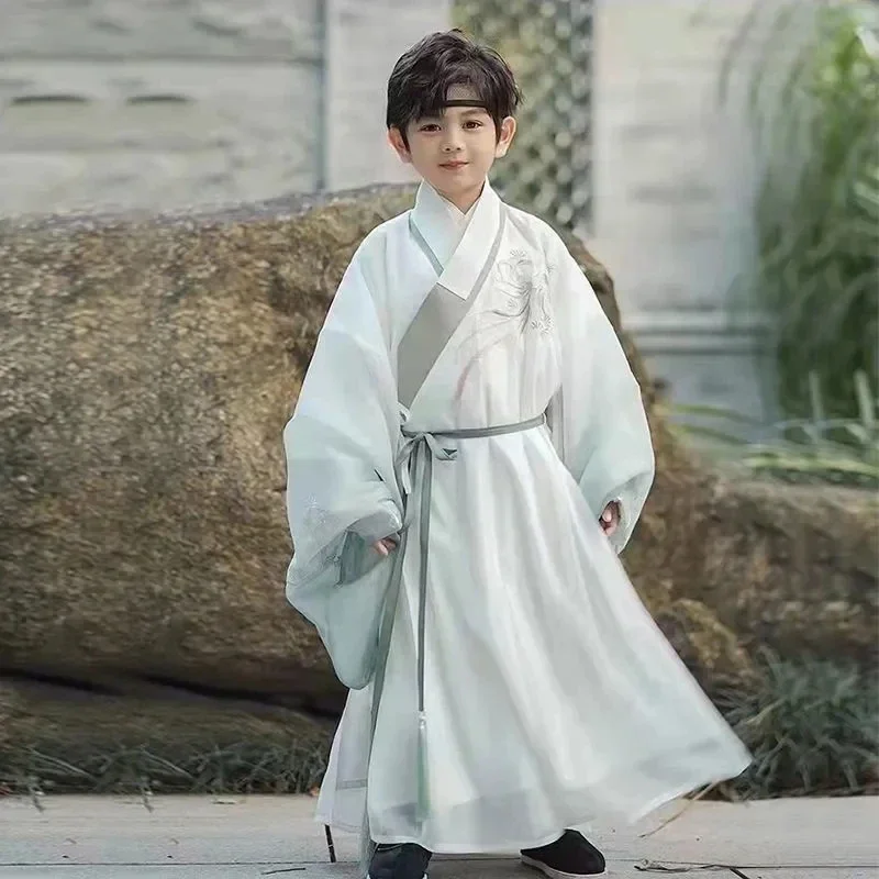 

WATER Song Dynasty Boys' Hanfu Traditional Chinese Wear for Children White Cosplay Ancient for Kids Clothes Spring and Autumn