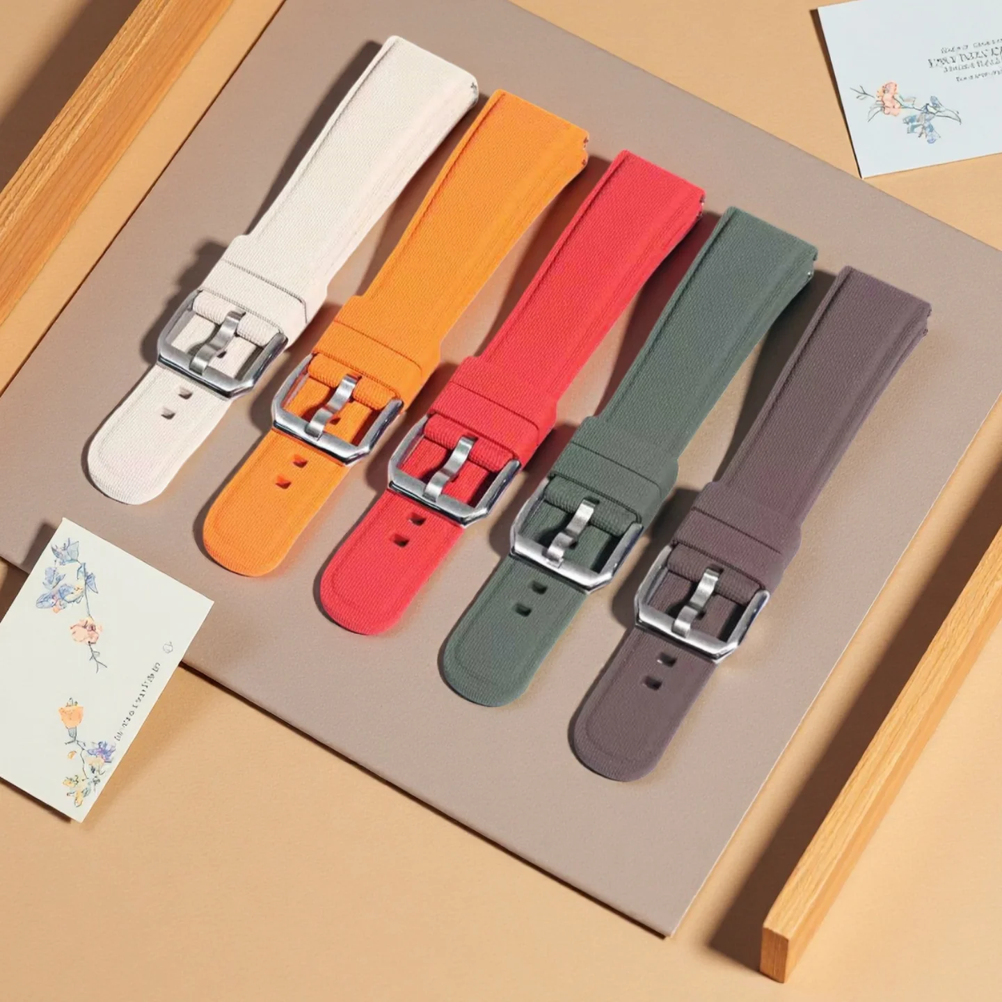 High Quality FKM Rubber Watch Strap 20mm 21mm 22mm Quick Release For Seiko Citizen Longines Canvas Weaving Pattern Watch Band