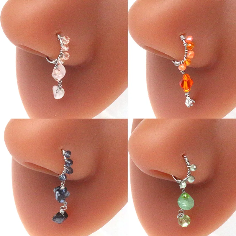 20G Stainless Steel with Colorful Stone Nose Rings for Women Surgical Steel Nose Piercing Jewelry Hoop Nose Ring Body Jewelry