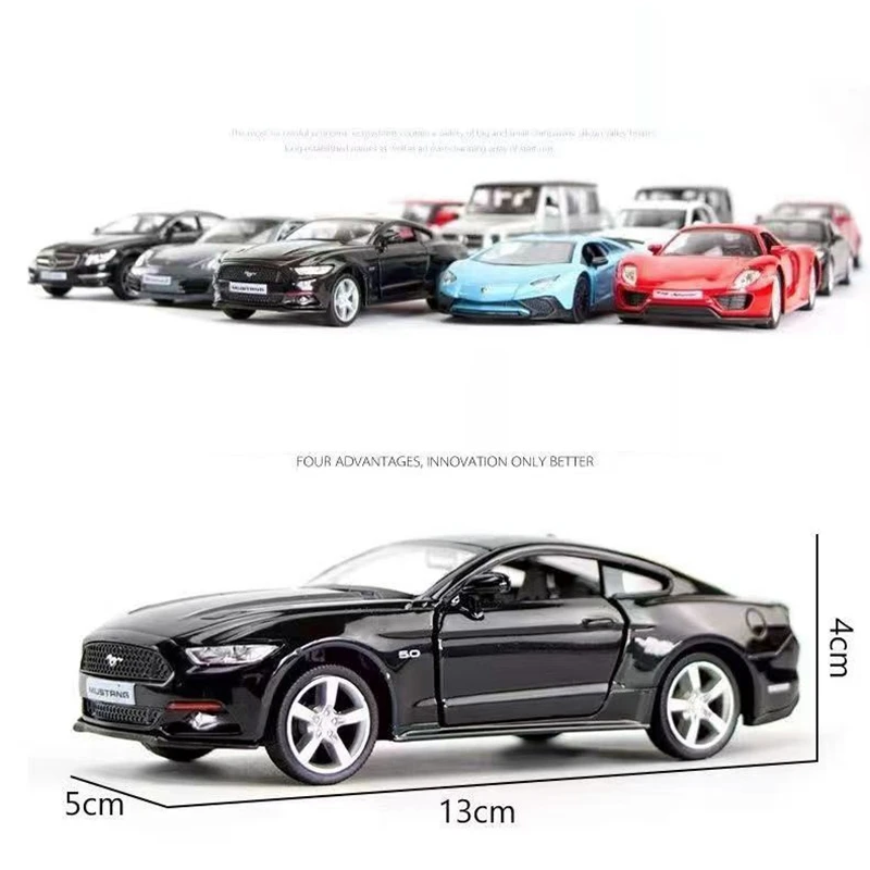 1:36 Mustang GT Diecast modello di auto in lega metallo tirare indietro simulazione auto giocattolo auto sportiva ornamento con per aprire la porta