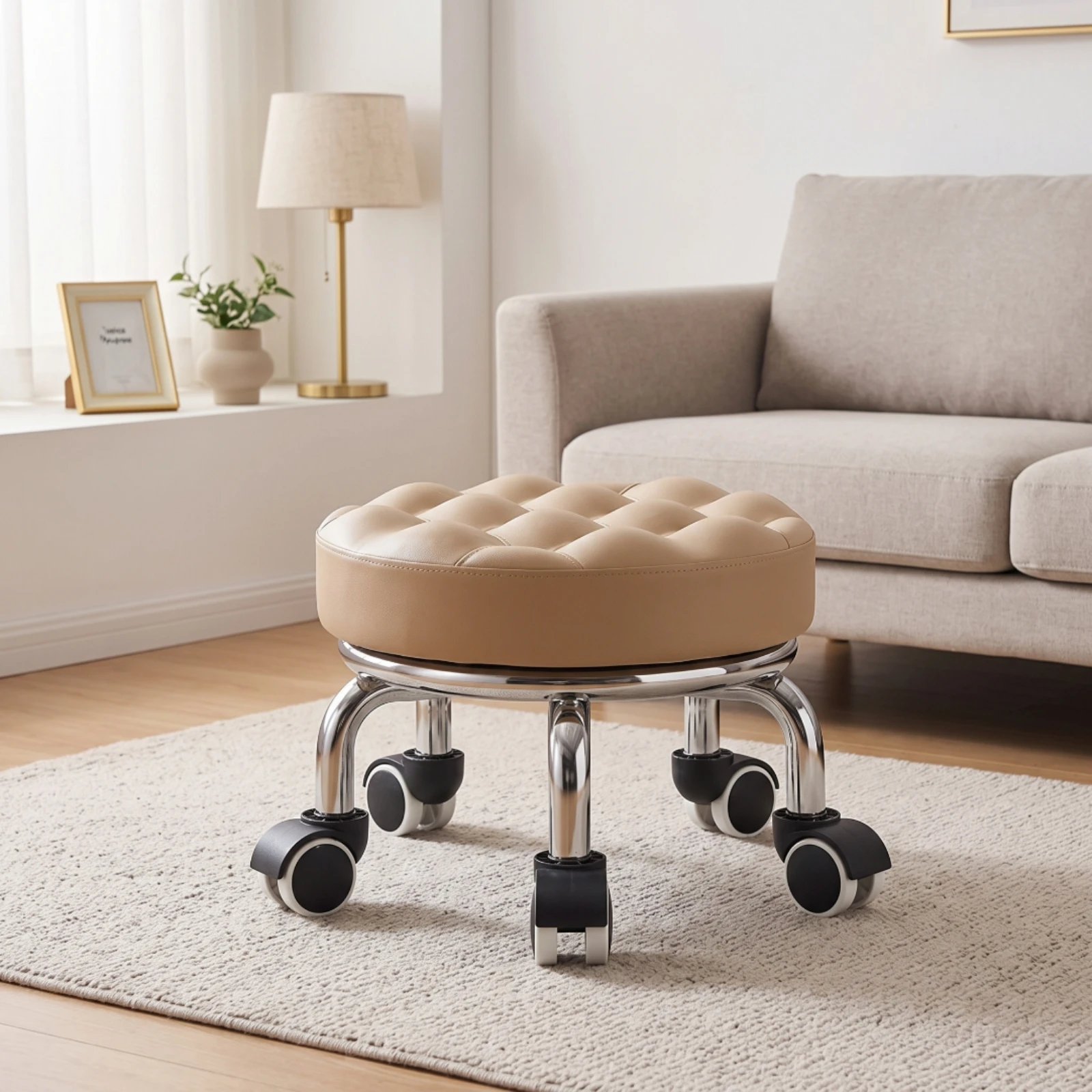Low Rolling Stool Padded Low Stool with Wheels Thickened Compact for Pedicurists, Pedicure, Beauty Salon view 2