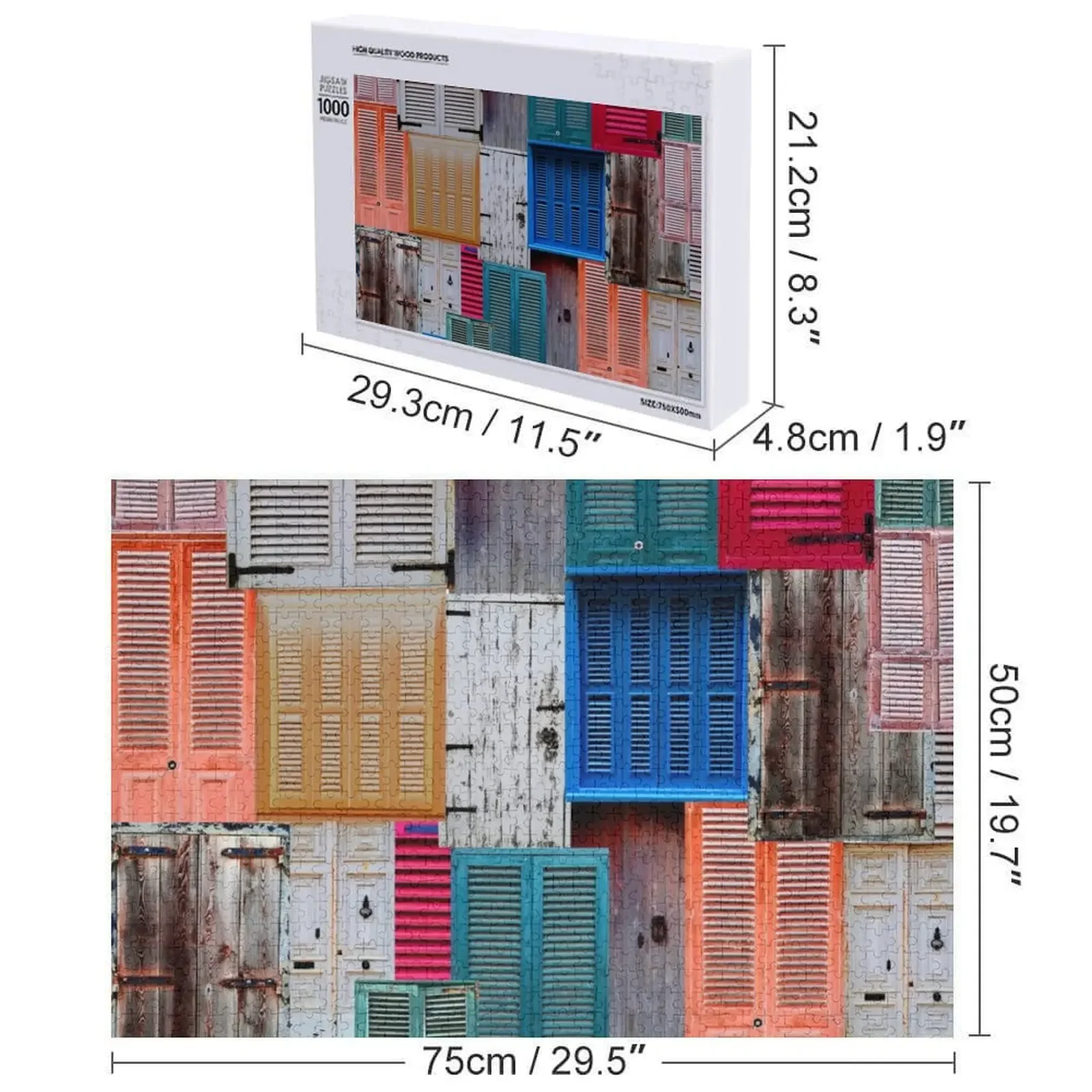 Красочные веселые двери и окна с рисунком в МДнии, Мальта. Пазл. Деревянное имя. Деревянный пазл с именем на заказ.