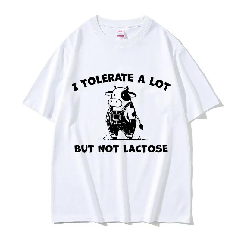 

I Tolerate A Lot But Not Lactose T Shirt Cute Cow Funny Meme T-shirt Men Women Casual Vintage Cotton Short Sleeve T-shirts Tops