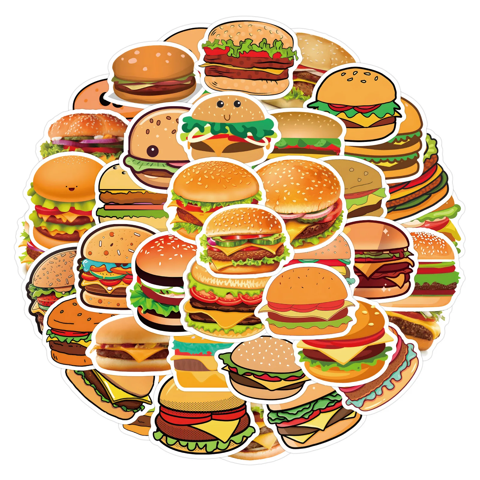 

60PCS Cartoon Food Hamburger Funny Meme Sticker Cute Doodle Decorative Decal Toys for Pencil Box Mobile Phone Case Water Cup