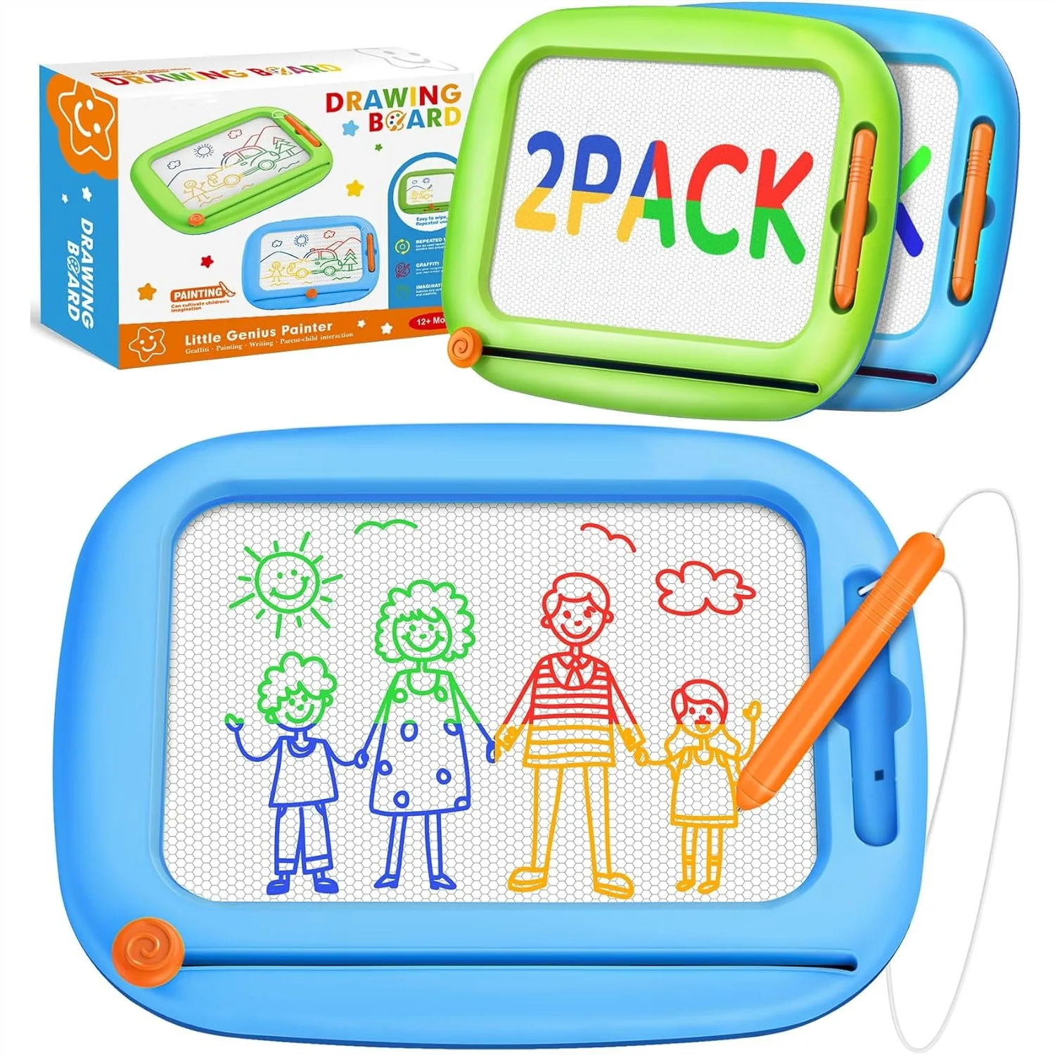 

2 Pack Magnetic Drawing Board for Toddlers 1-3, Learning Educational Doodle Pad with Pen, Travel Toy for Boys Girls