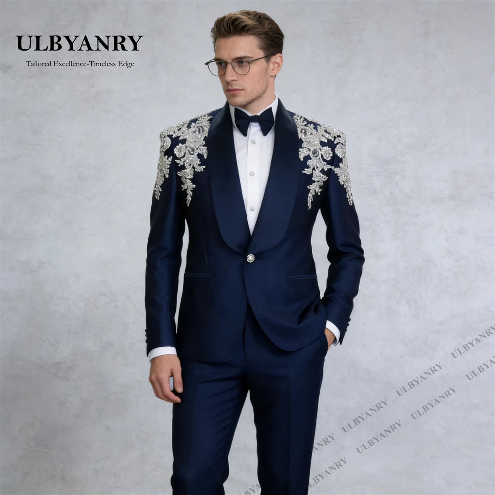 

Высококачественный мужской костюм ULBYANRY с бисерной отделкой, комплект из двух предметов: пиджак и брюки для торжеств, свадеб, церемоний и выступлений на сцене