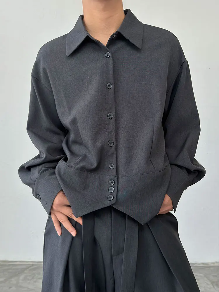 BKYC Autumn Winter Short Length Collared Shirt Unisex Minimalist Style Long Sleeve Top Small Audience Design Sense Men's Shirt