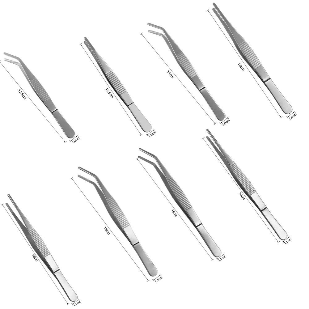 10PCS Stainless Steel Tweezers with Curved Pointed Serrated Tip Home Medical Dental Garden Daily Kitchen Precision Tweezer Tools