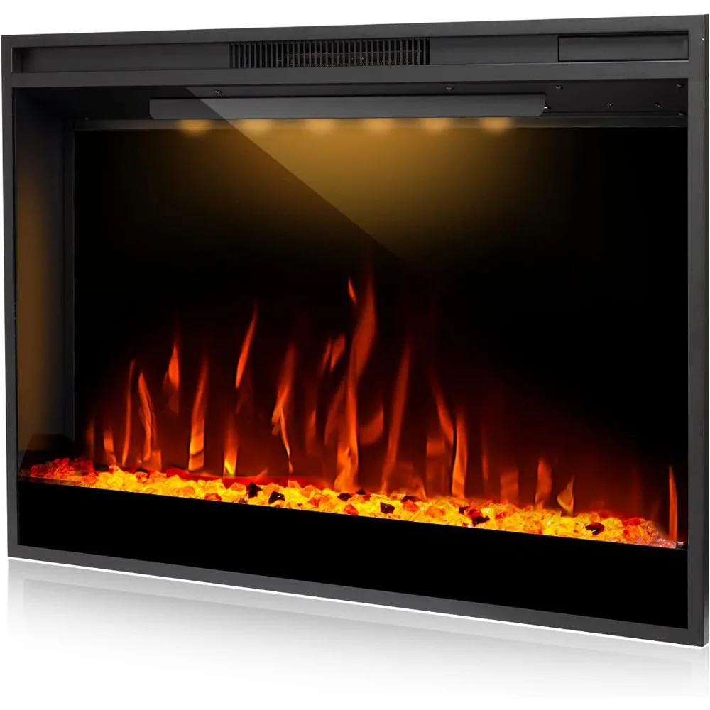 

36 Inches Electric Fireplace, Ultra-Narrow Bezel Recessed Electric Fireplace Insert, Fireplace Heater with Adjustable Top Light