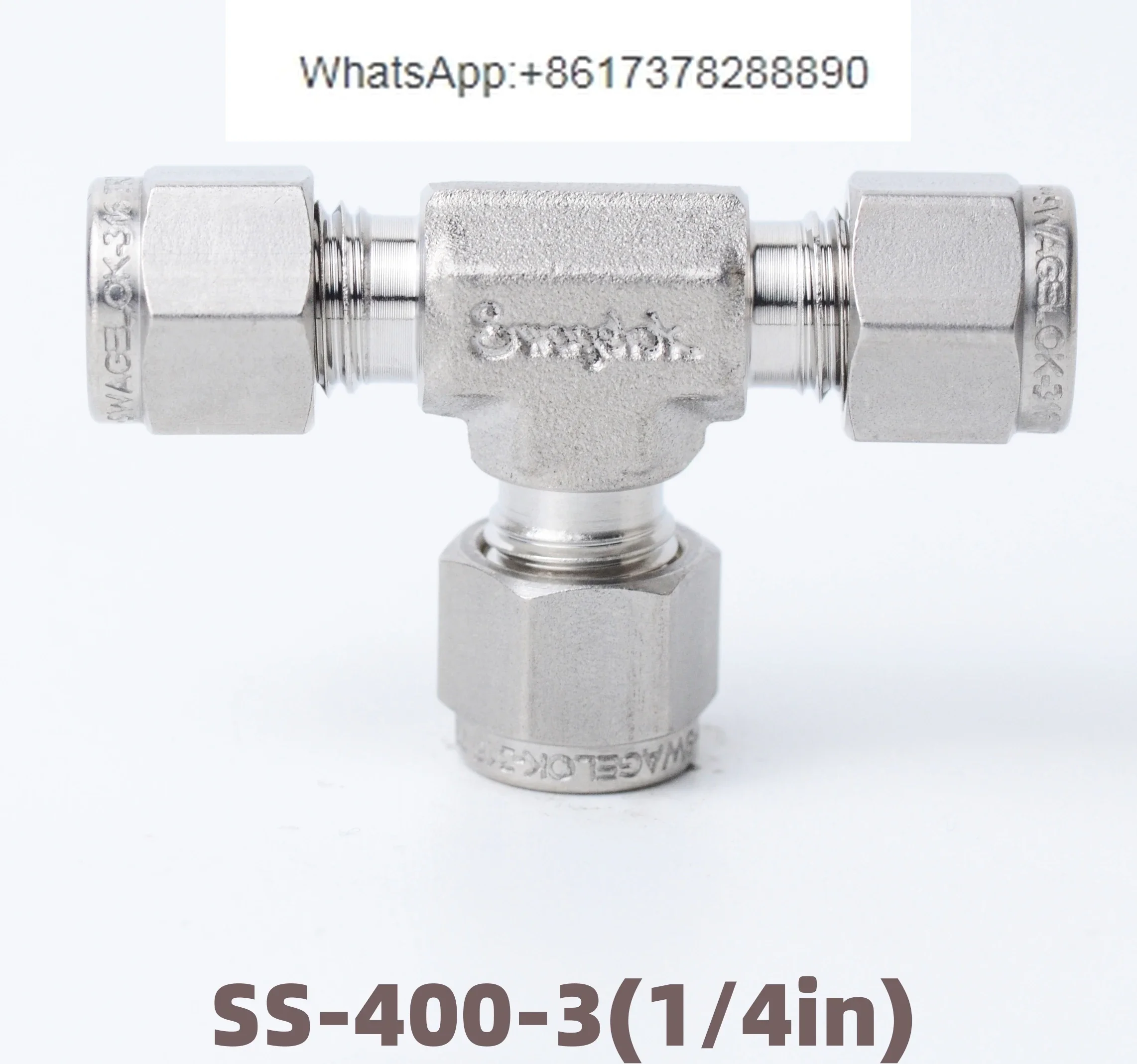 Stainless steel, ferrule connector, meter tube tee connector model SS-400-3