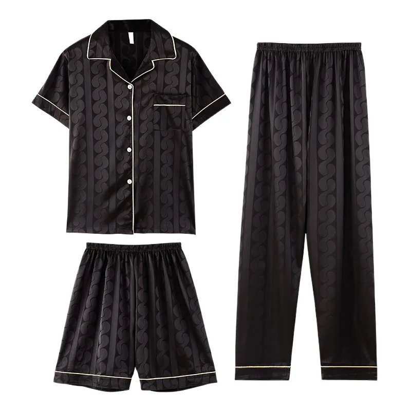 

Пижамный комплект из 3 предметов, мужская рубашка с короткими рукавами на весну и лето, комплект с короткими штанами, одежда для сна, домашняя одежда, комплект из трех предметов, ночная рубашка ﻿