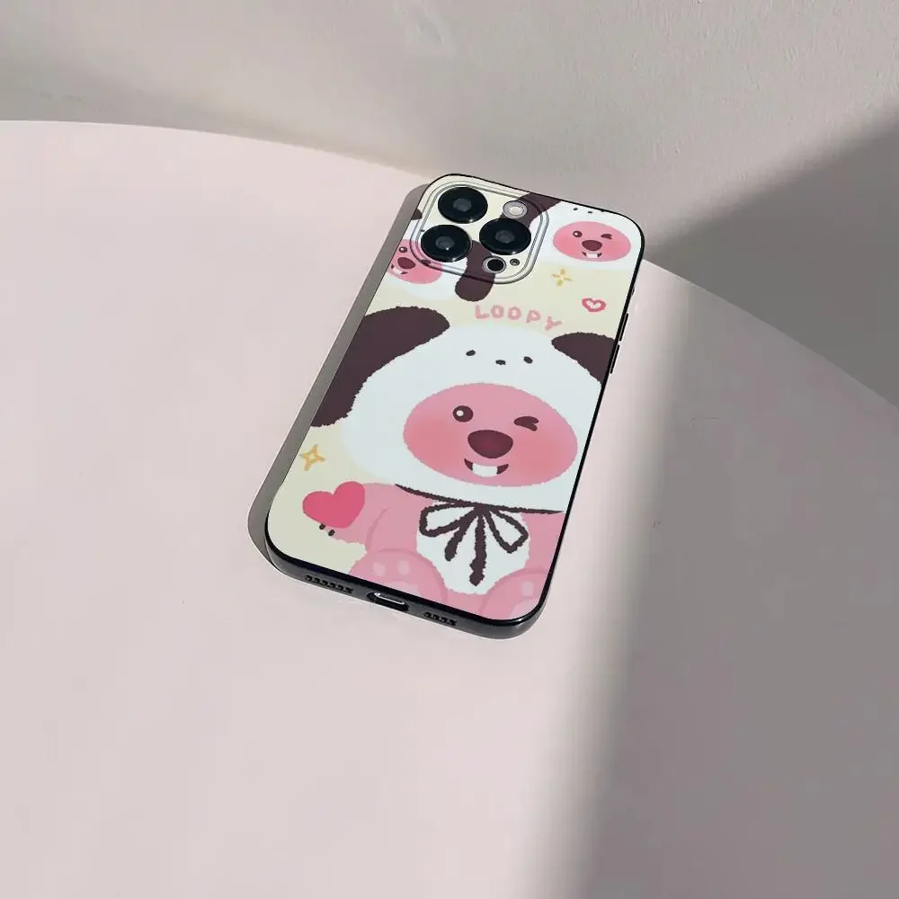 Cute Cartoon Loopy Phone Case for iPhone 15 14 13 Pro Max 11 12 Mini X Xs XR Se 2022 Black Silicone Cover