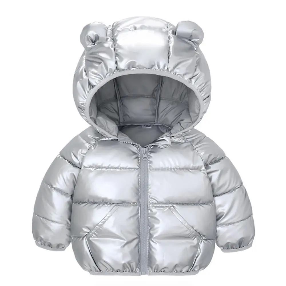 Autumn Winter Baby Boys Girls Hooded Bear Ear Jackets Infant Thicken Warm Zippered Down Jacket Newborn Cotton Outerwear Coat