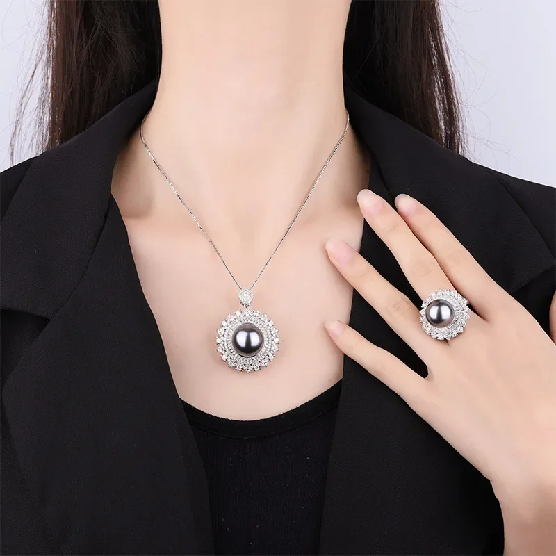 

Новый стиль ювелирных украшений: набор роскошных браслетов ручной работы в корейском стиле с серыми бусинами из перламутра, инкрустированными стразами, 16 мм x 124 мм