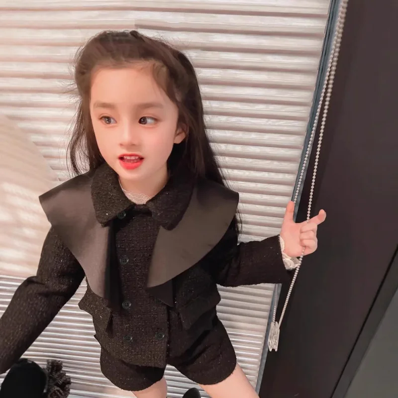 

Children's New Spring Outfit Girls' Two-Piece Woolen Fashionable Stylish Suit