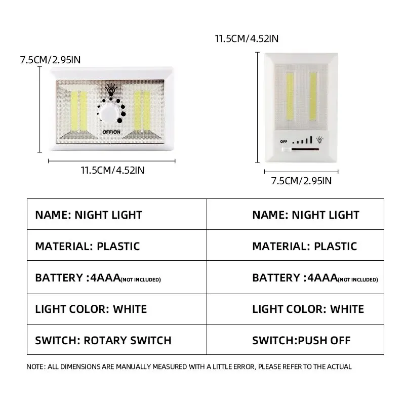 COB LED Light Switch Night Light Wall Lamp Kichen Light Closet Lamps Emergency Lamp Jiguoor Battery Powered Light