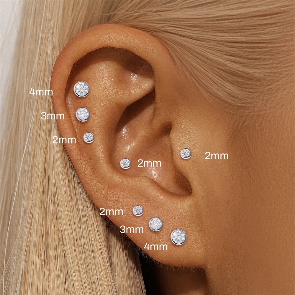 CANNER 1PC Moissanite Horse Eye Crown 925 Sterling Silver Threaded Cartilage Earrings For Women 2/3/4mm Classic Piercing Jewelry