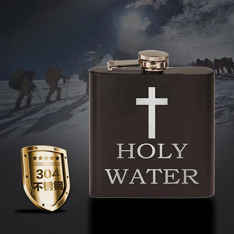 168ML Cross Pattern Holy Water Bottle Black Hip Flask Stainless Steel Hip Flask Hip Flask Alcohol Whiskey Hip Flask Screw Cap