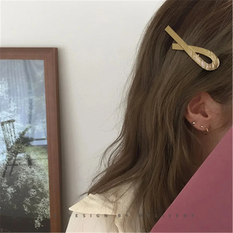 Metal Hair Clips Gold Color Geometric Bow Cross Side Pins Sweet Cute Hair Accessories Metallic Barrettes Girls Women