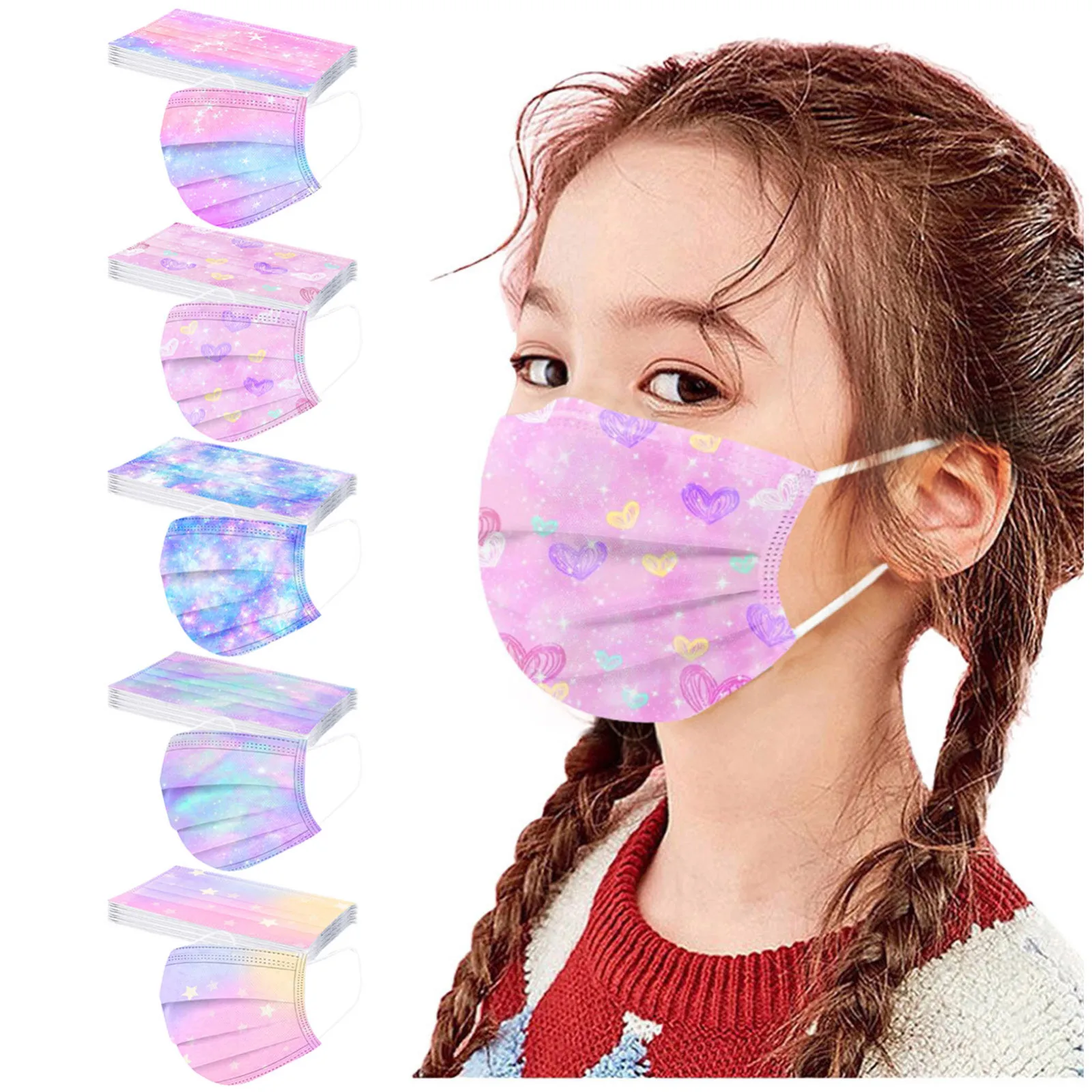 Children Gradient Star Printed Three-Layer Outdoor Dust-Proof Disposable Mask 50PCS