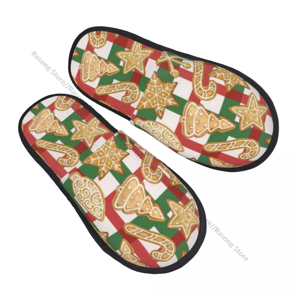 

Indoor Christmas Gingerbread Pattern Warm Slippers Home Plush Slippers Home Soft Fluffy Slippers