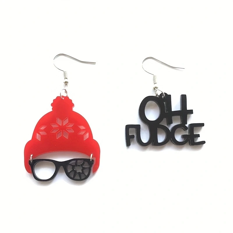 Vintage Oh Fudge Asymmetric Earrings Creative Acrylic Christmas Earrings For Women Girls Xmas Jewelry