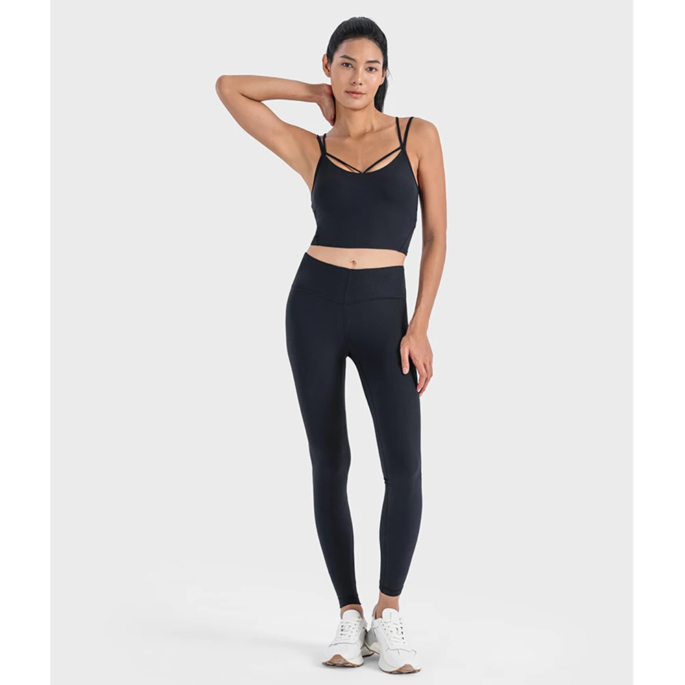 

Vertical ribbed 2.0 running, fitness, and sports leggings with the same slim band sports bra