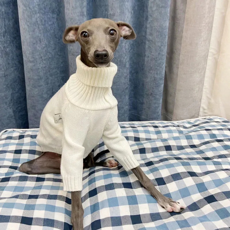 Italian Greyhound Sweater Whippet Turtleneck White Knitted Sweater Warm Pet Clothing