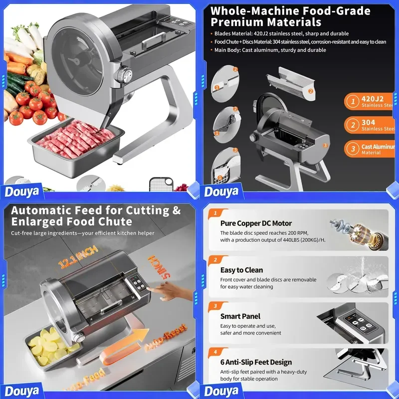 Commercial 200kg/h Frozen Meat Slicer Vegetable Cutter Dicer Copper Machine Stainless Steel Blades Universal Voltage 110V