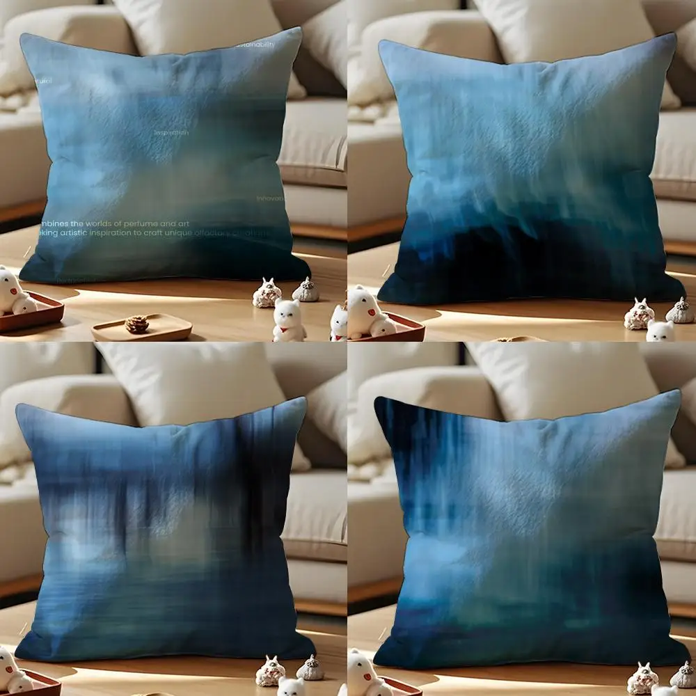 Blue Film Abstract Background Cushion Cover Anti-dustmite Pillowcase Invisible Zipper Silky Short Plush Sofa Cushion Cover