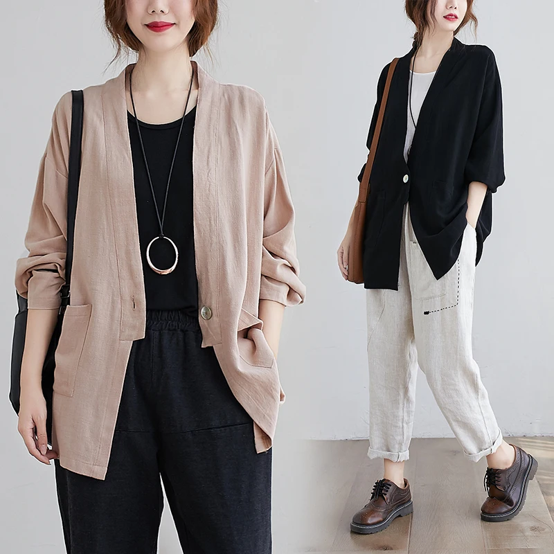 

Sli Casual plus Size Women's Outerwear Open Cardigan Long Sve V-Ne Korean Sle Regular Thin Medium Length