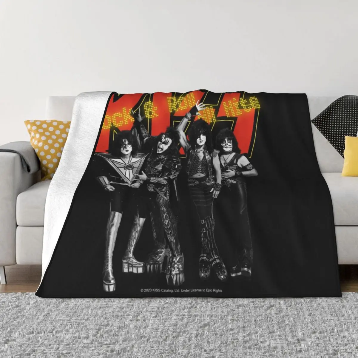 

KISS - Rock & Roll All Nite - Full Up Yellow and Red Throw Blanket Hairy Flannel Tourist wednesday Blankets