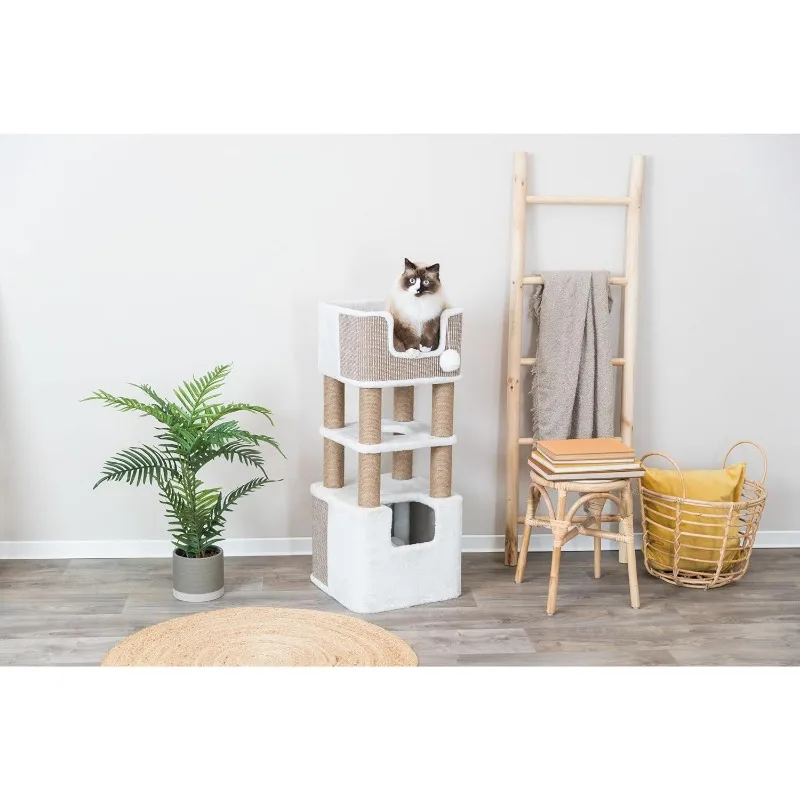 39.8-in Cat Tower, Sisal Scratching Posts, Cat Tree with Plush Condo, Cushions, Dangling Toys