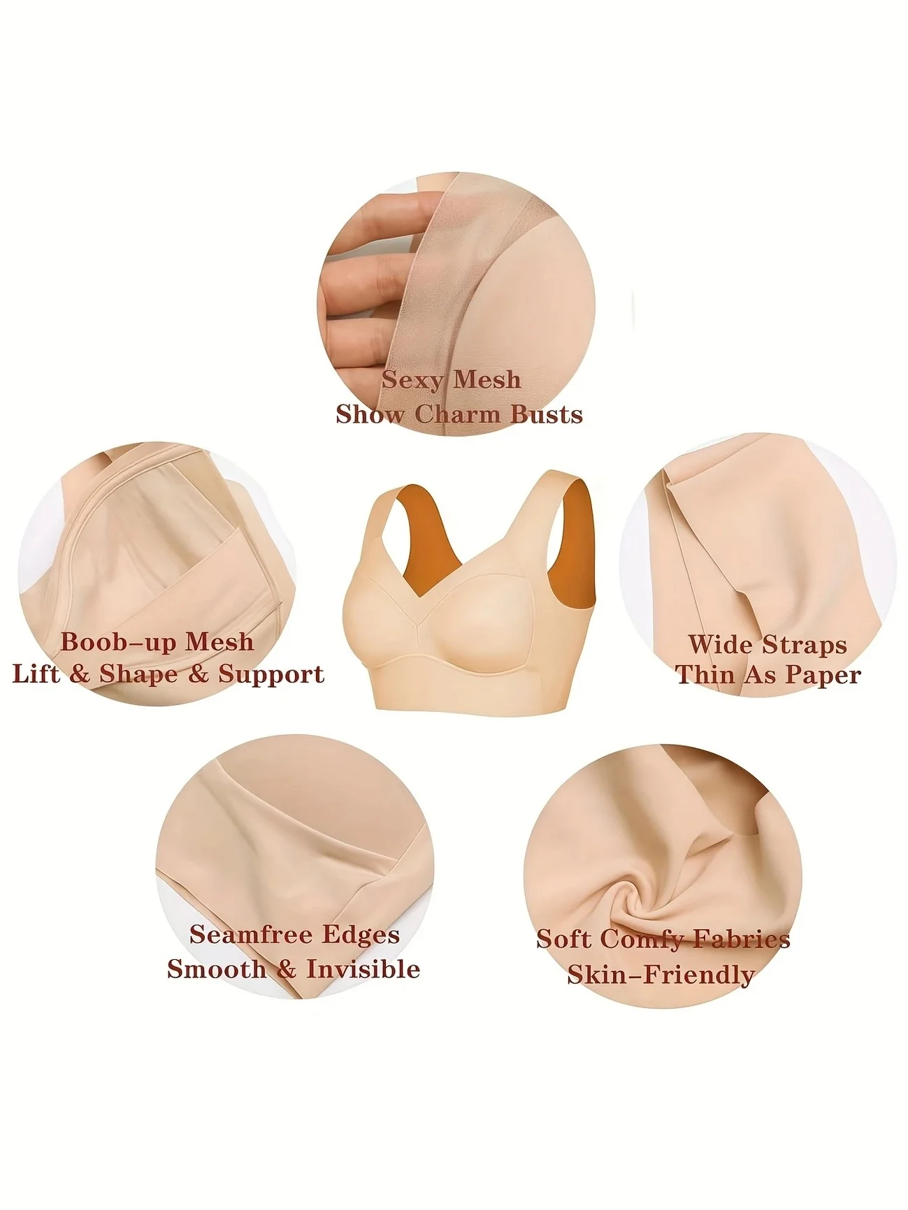 حمالات صدر أنيقة للسيدات مكونة من 7 قطع بتغطية كاملة، مقاس كبير، رافعة للأعلى ومضادة للترهل، حمالات صدر ترويجية للسيدات وملابس للاستلقاء